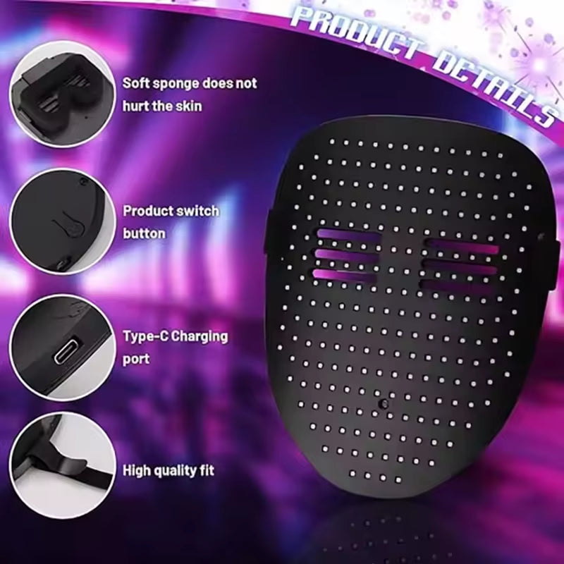 LED Mask with Gesture Sensing Light up Face Transforming Led Halloween Mask for Kids Men Women Costume Cosplay Party